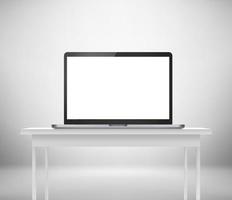 Modern laptop with blank screen on the table. Work place template vector