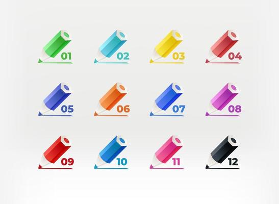 Color crayons with digits. Infographic vector bullets. Template for design