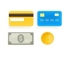 Credit card, coin and banknote vector clipart