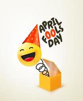 April fools day vector with gift box. Joke with laughing face