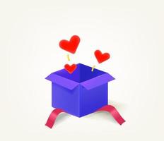 caja de regalo abierta con corazones rojos vector