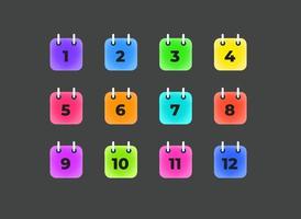 hojas de calendario en color con dígitos. plantilla de viñetas de vector informático. 12 meses