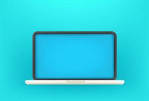 Modern laptop with blue screen. 3d style cute vector illustration