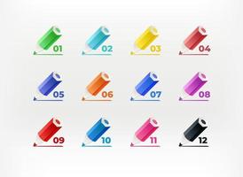 Color crayons with digits. Infographic vector bullets. Template for design