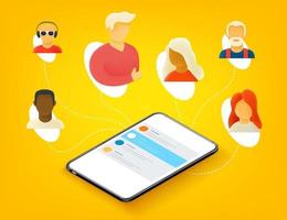 People working together remotely via mobile application vector