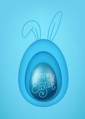 Happy Easter vector greeting card with papercut style