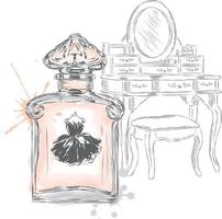 Vintage dressing table and perfume bottle. vector