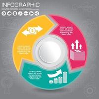 diagrama infográfico redondo conectado. gráfico circular con 3 opciones. Pasos de progreso en papel para el tutorial con dos partes. banner de secuencia de concepto de negocio aislado. diseño de flujo de trabajo eps10. vector