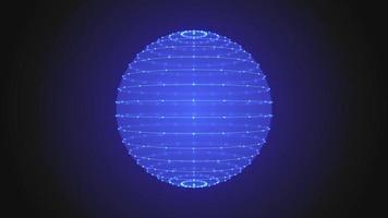 Blue 3d Sphere Box with Glowing Strokes Spinning in Darkness Loop video