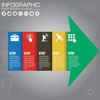 Info graphics step by step. Abstract business concept in the form of arrow with 5 steps, options, parts, processes. Vector template for presentation and training.