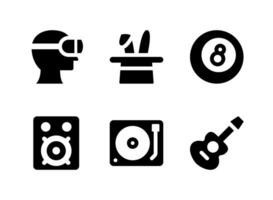 Simple Set of Entertainment Related Vector Solid Icons. Contains Icons as Virtual Reality, Guitar, Sound System, Turntable and more.