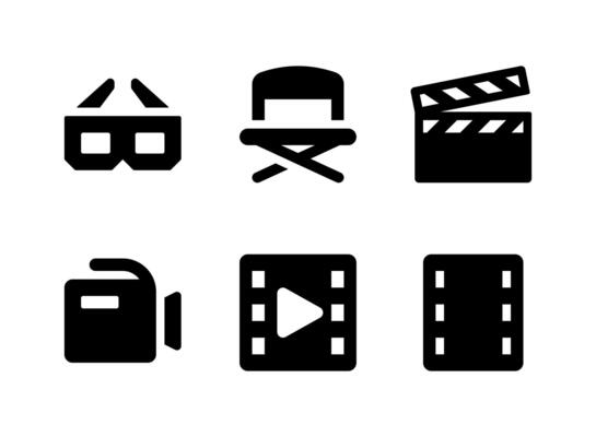 Simple Set of Entertainment Related Vector Solid Icons. Contains Icons as Glasses, Clapperboard, Camera, Film Strip and more.