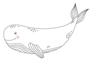 The sea animal is a whale. Cute decorative underwater character with eyes and a smile. vector