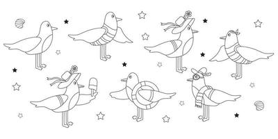 Set of seabirds, gulls characters vector