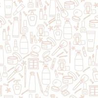 Seamless pattern. Line drawings of cosmetics, bottles and creams, beauty and cosmetics on a white background. vector