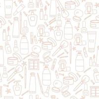 Seamless pattern. Line drawings of cosmetics, bottles and creams, beauty and cosmetics on a white background. vector