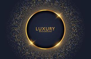 Luxury elegant background with shiny gold circle element and dots particles on dark black metal surface. Business presentation layout vector