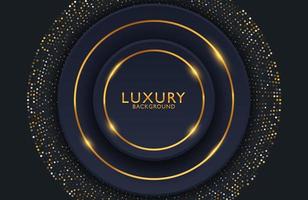 Luxury elegant background with shiny gold circle element and dots particles on dark black metal surface. Business presentation layout vector