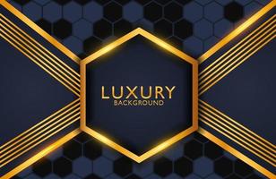 Luxury elegant background with lines composition and black gold hexagon shape. Business presentation layout vector