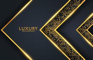 Abstract black geometric luxury background with gold dots halftone element. Vector template for invitation, cover, background. Elegant decoration