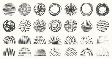 Set of round and semicircle abstract backgrounds or Patterns. Hand drawn doodle shapes. Spots, drops, curves, Lines. Contemporary modern trendy Vector illustration.