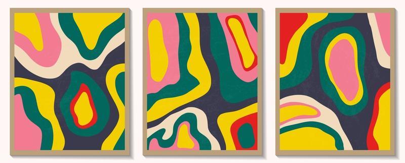 Contemporary templates with organic abstract shapes and line in retro colors. Pastel boho background in minimalist mid century style vector Illustration