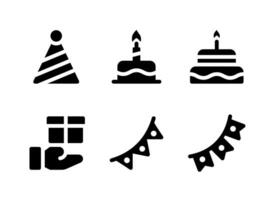 simple conjunto de iconos sólidos vectoriales relacionados con cumpleaños. contiene íconos como pastel, presente, banderines, gorro de fiesta y más. vector