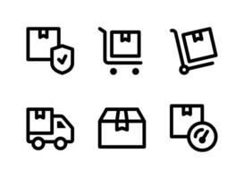 simple conjunto de iconos de líneas vectoriales relacionadas con la logística. contiene íconos como paquete seguro, carrito, camión, entrega y más. vector