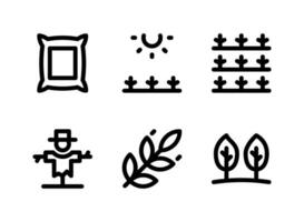 Simple Set of Agriculture Related Vector Line Icons. Contains Icons as Sack, Sunny Fields, Harvest, Scarecrow and more.