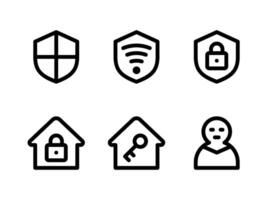 conjunto simple de iconos de líneas vectoriales relacionados con la seguridad. contiene iconos como escudo, wifi seguro, casa, ladrón y más. vector