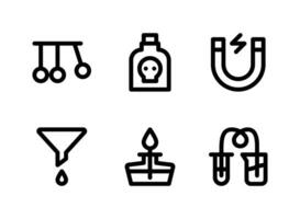 simple conjunto de iconos de líneas vectoriales relacionadas con el laboratorio. contiene iconos como péndulo, veneno, imán, embudo y más. vector