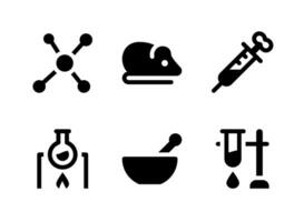 simple conjunto de iconos sólidos vectoriales relacionados con el laboratorio. contiene iconos como molécula, ratón, química de calentamiento, mortero y más. vector