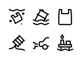 Simple Set of Pollution Related Vector Line Icons. Contains Icons as Plastic Pollution, Floating Barrel, Oil Leaking, Car and more.