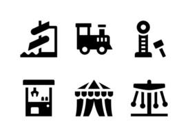 Simple Set of Playground Related Vector Solid Icons. Contains Icons as Water Park, Claw Machine, Circus Tent, Carnival and more.