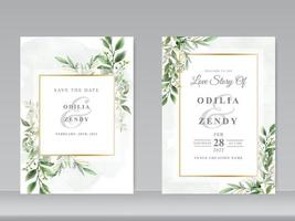 tarjetas de invitación de boda con diseño floral verde