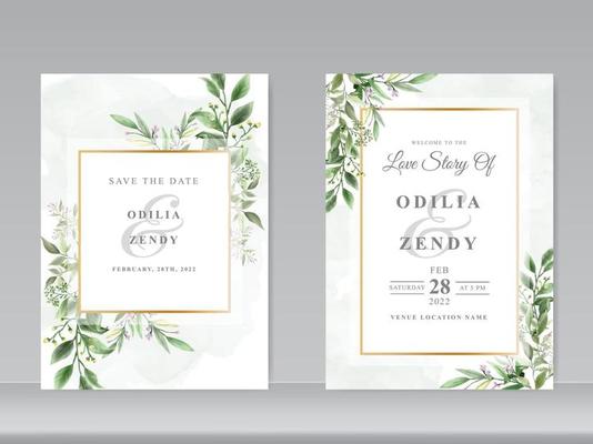 Wedding invitation cards with greenery floral design