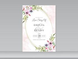 tarjetas de invitación de boda con diseño floral verde vector