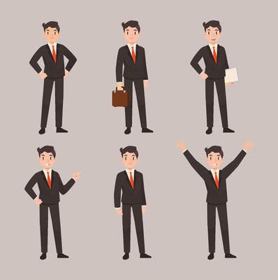 business man character pose flat illustration set