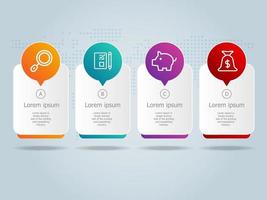 Horizontal business infographics template design with icons, 4 steps vector