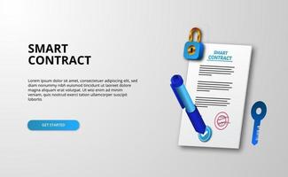 3d illustration for smart digital contract landing page vector