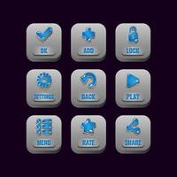 collection set of square stone buttons with jelly icons for game ui asset elements vector illustration