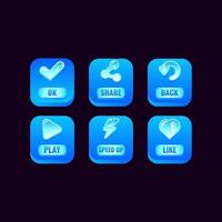 set of square ice buttons with jelly icons for game ui asset elements vector illustration