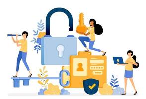 Diseño de vector de banner de carpeta con seguridad de contraseña y nombre de usuario para protección de datos personales. El concepto de ilustración se puede utilizar para la página de destino, plantilla, interfaz de usuario, web, aplicación móvil, póster, banner, sitio web.