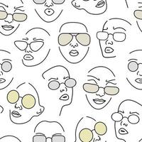 Seamless pattern with female portraits in glasses. Line drawing. vector