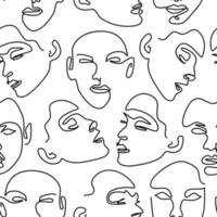 Seamless pattern with female portraits. One line drawing. vector