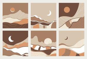 Set of abstract boho landscapes. Vector illustration. Posters. Prints.