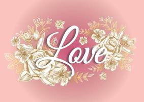 Rose frame and gold elements labels for wedding card or thank you card vector