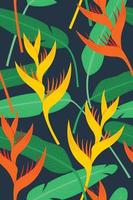 Seamless Pattern Wallpaper of Heliconia Flowers and Leaves for the Tropical Plant Background. vector