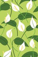 Seamless Pattern Wallpaper of Peace Lily Flowers and Leaves for the Tropical Plant Background. vector