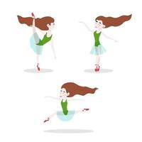 Collection of characters. Young girl dancing ballet. Vector illustration isolated on white background. Simple cartoon style. Flat design